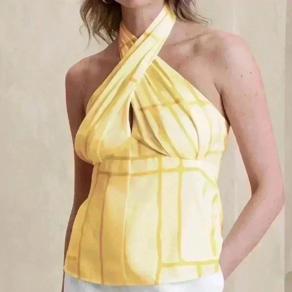 BANANA REPUBLIC PLEATED HALTER TOP